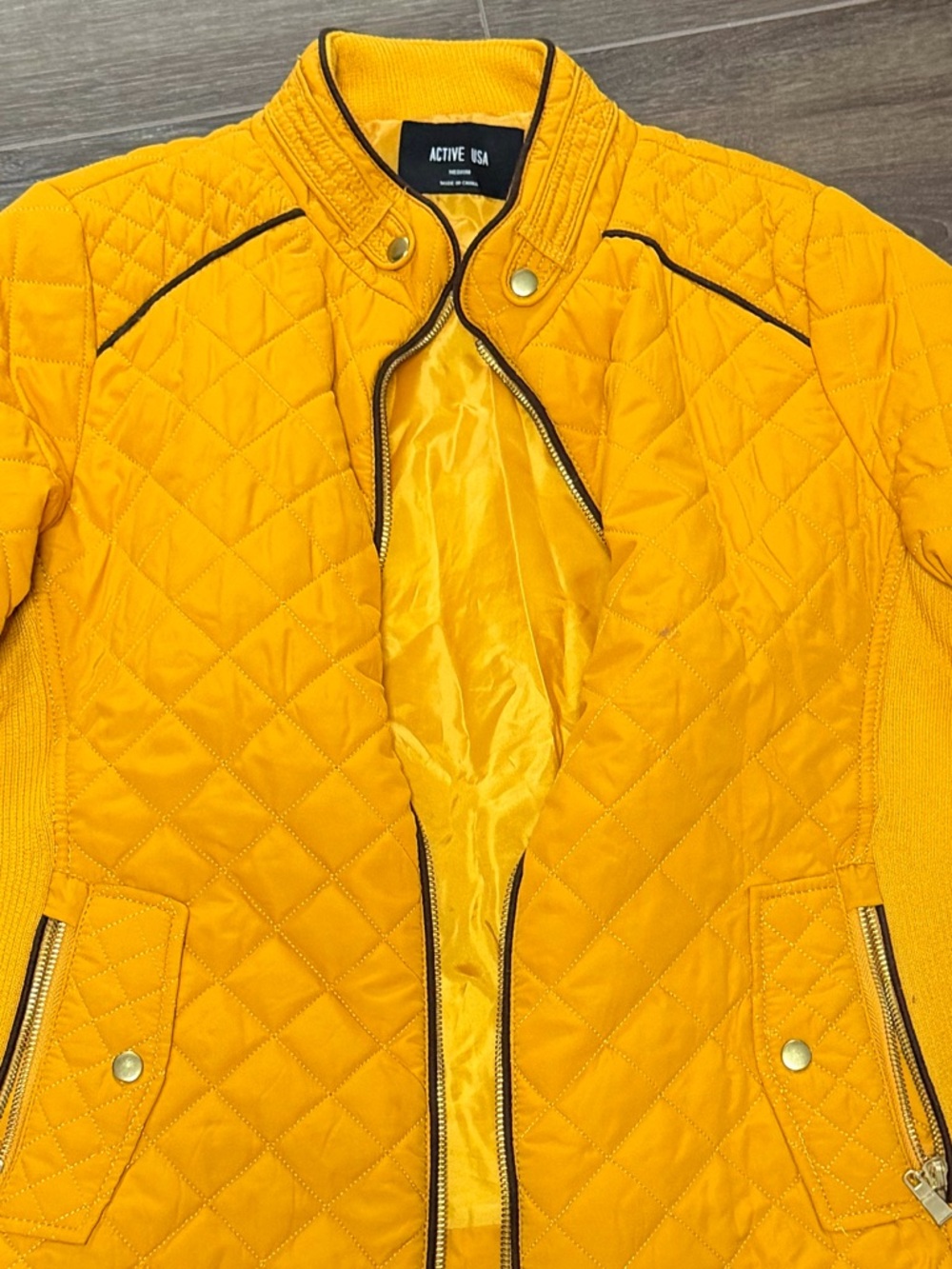 Active USA Quilted Puffer Jacket in Bright Yellow